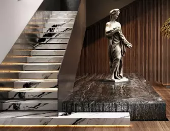 Отделка лестницы натуральным мрамором, ониксом, гранитом в Москве